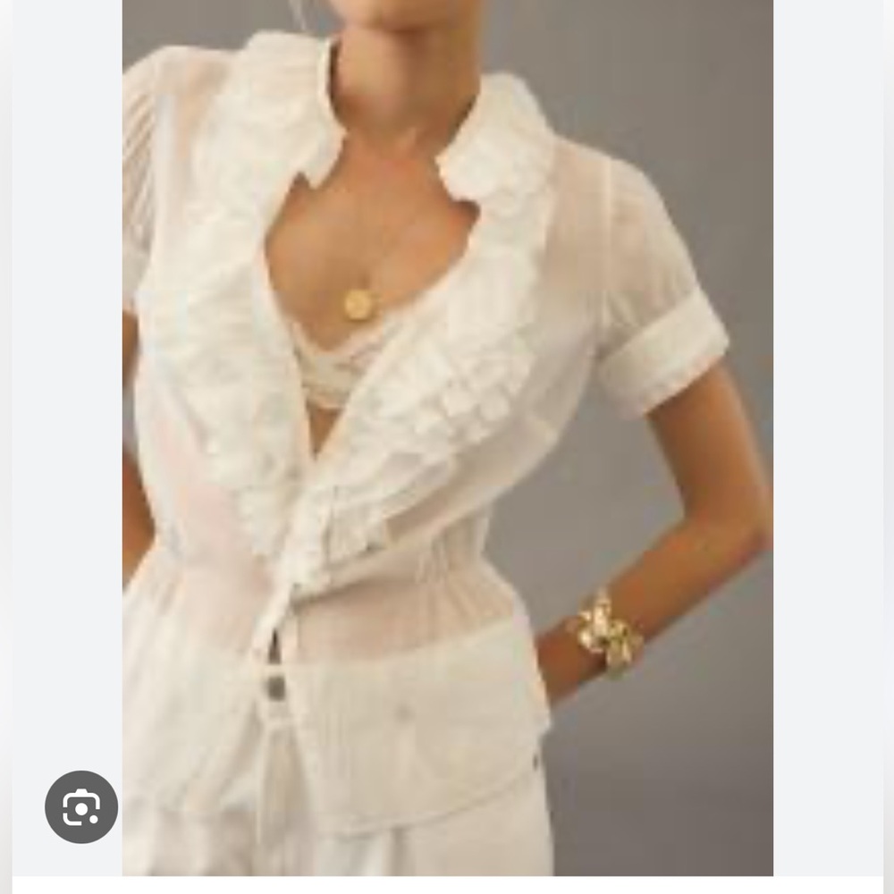 Anthropologie Mare Mare NEW! White Ruffle Button Down Shirt SZXS